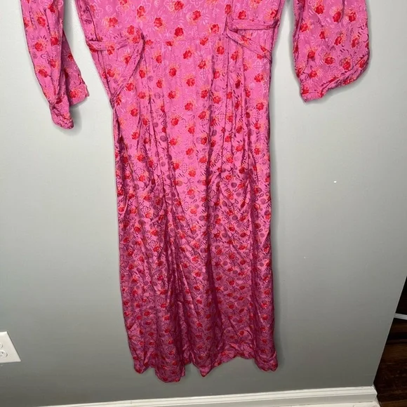 April Cornell x Vintage 90s Berry Floral Satin Prairie Button Midi Dress - Picture 9 of 10